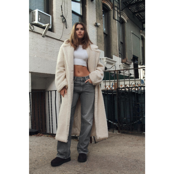 Zara Long Fleece Coat Size XXL - Picture 5 of 9